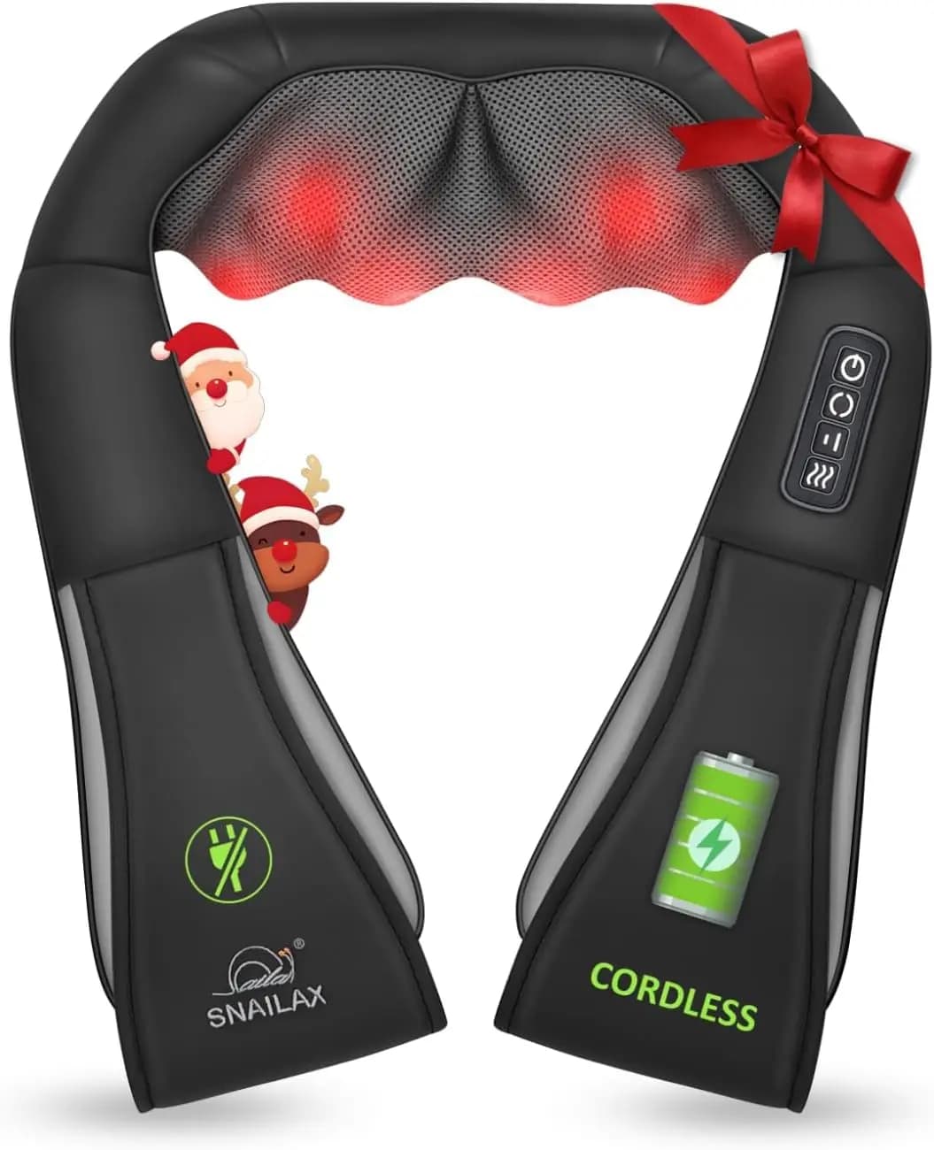 Massaggiatore Shiatsu Senza Fili con Calore per Collo, Spalle, Schiena - Cuscino Elettrico Portatile, Eligibile FSA, Regalo di Natale
