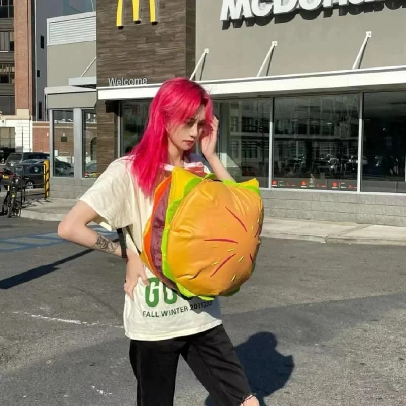 Creative Popular Cheese Cartoon Burger Y2k Backpack Korean Ins Kawaii Girl Fashion Single Item Large Capacity Personalized Bag