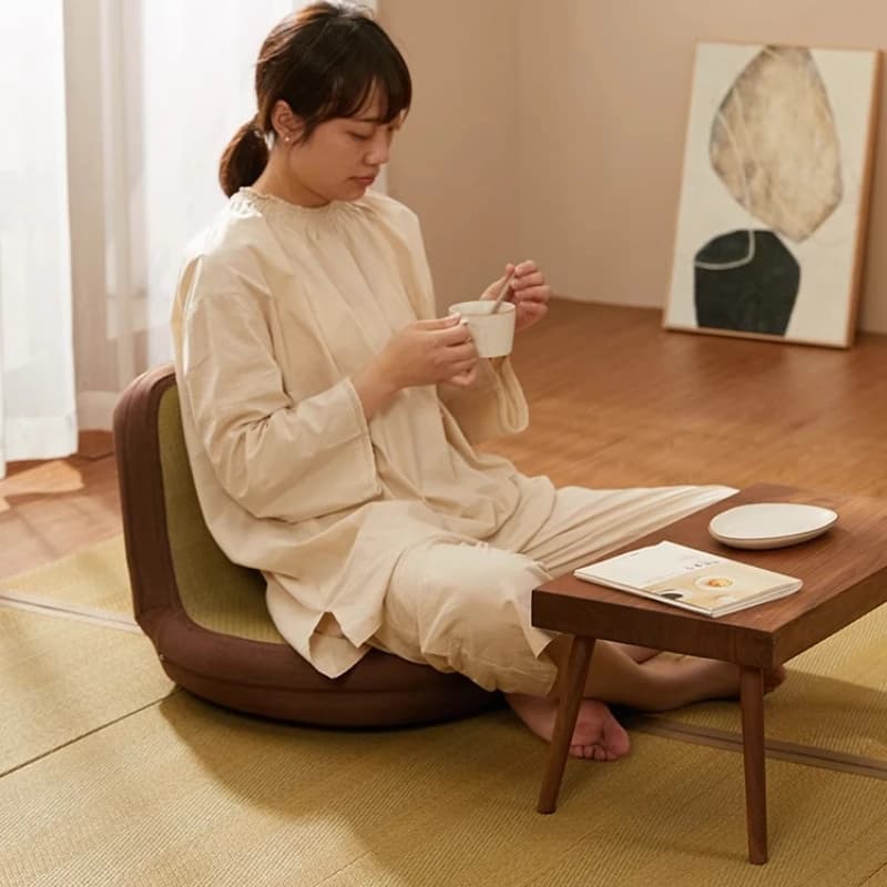 Japanese Backrest Tatami Seat Legless Folding Floor Chair Natural Reed Sofa Chair for Meditation & Tea Ceremony Lounge Cushion