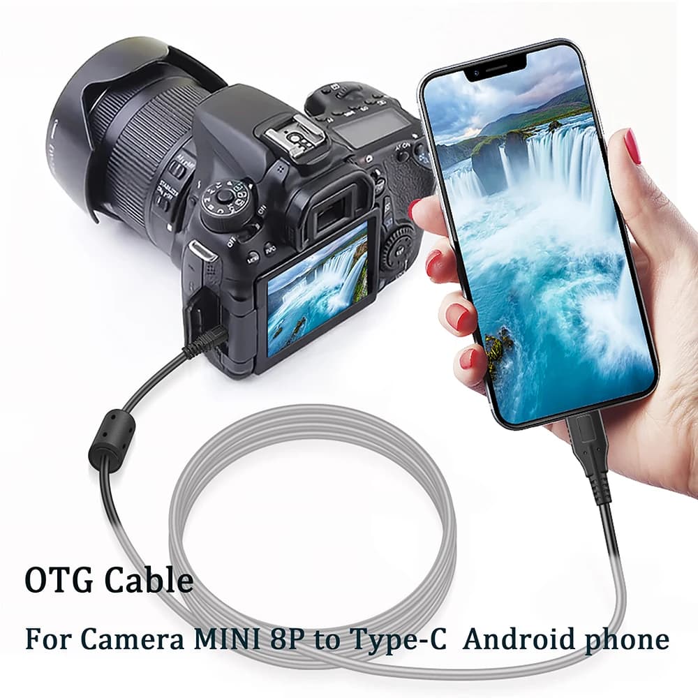 OTG Cable for Camera Type-C to MINI 8P B ; Android phone connected SLR camera Data Cable Connector, File Transfer