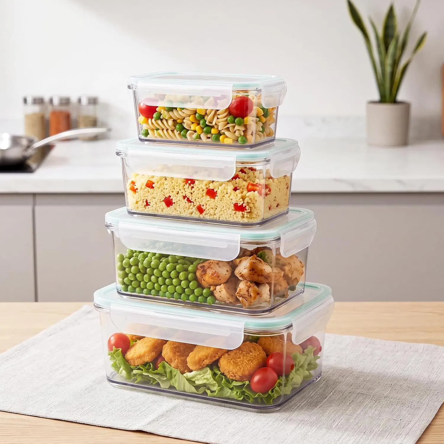 Food Storage Containers with Lids 4 Pack RPET Plastic Meal Prep Containers Reusable Kitchen Fridge Pantry