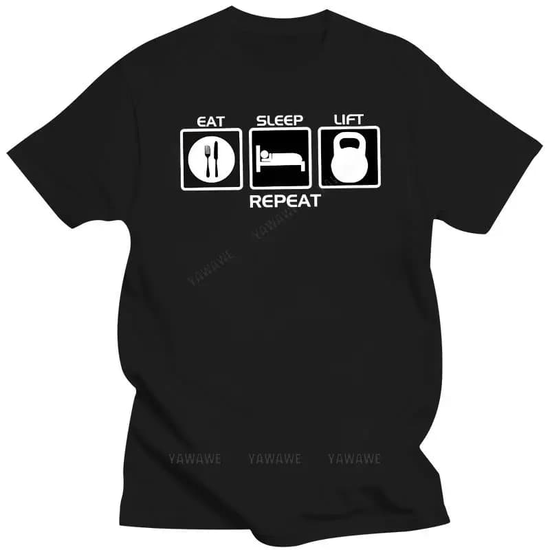Men's Clothing Unisex New Cotton Premium Eat Sleep Lift Kettlebell Sport Long Cycle T-shirts oversize short sleeves Y2k