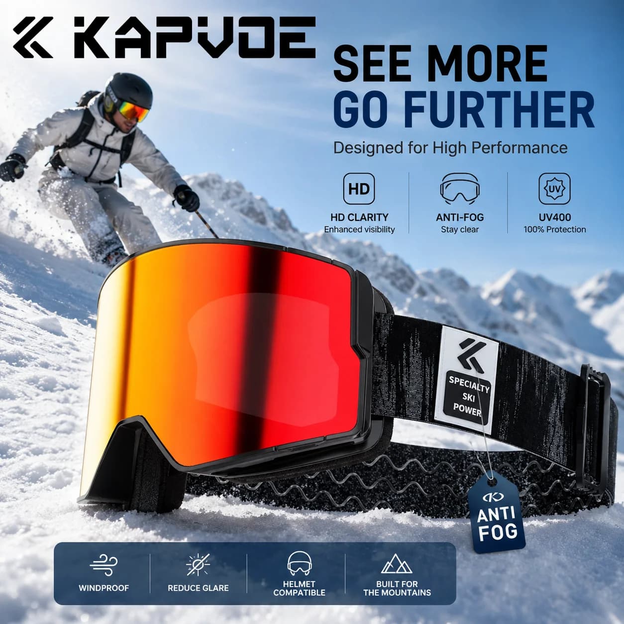 Kapvoe New Ski Goggles Snow Goggles Photochromic Snowboard Anti-Fog Mask Women Men UV400 Glasses Snowmobile Winter Sunglasses