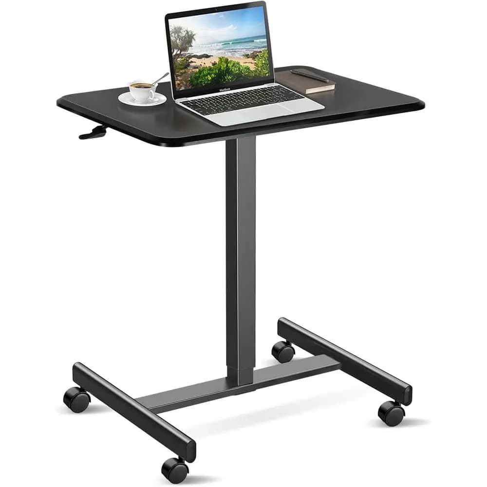 Scrivania Regolabile in Altezza con Ruote - Supporto Portatile per Laptop con Ruote Bloccabili, Postazione di Lavoro Sit-Stand, Nero