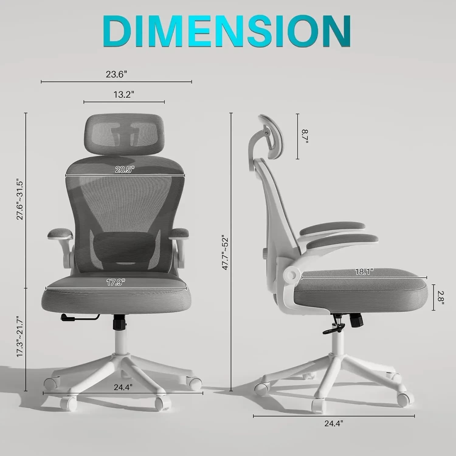 XMSJ.Sedia da ufficio ergonomica M903, sedia da scrivania in rete comoda con schienale alto e ruote, supporto lombare regolabile, poggiatesta, grigio