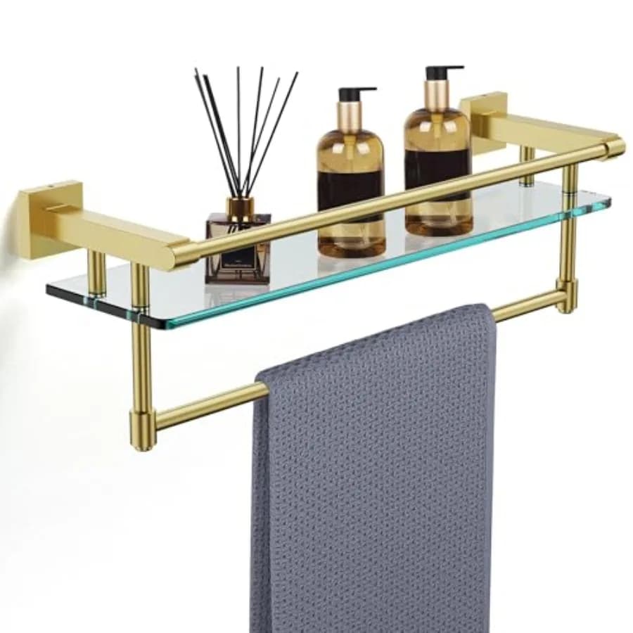 Mensola in Vetro per Bagno con Portasciugamani, Organizzatore da Parete, Ripiano in Acciaio Inox SUS304, Vetro Temperato