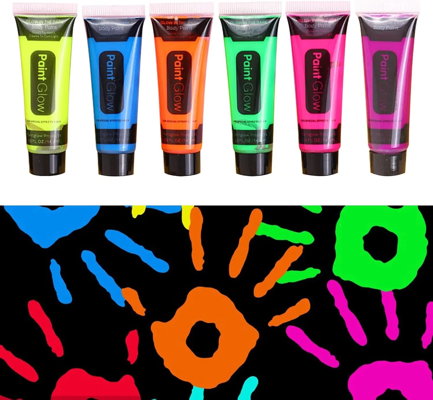 Pittura per il corpo del viso che si illumina al buio, pittura per il corpo al neon lavabile, trucco per il viso con luce UV, fluorescente, per feste, Natale, Halloween