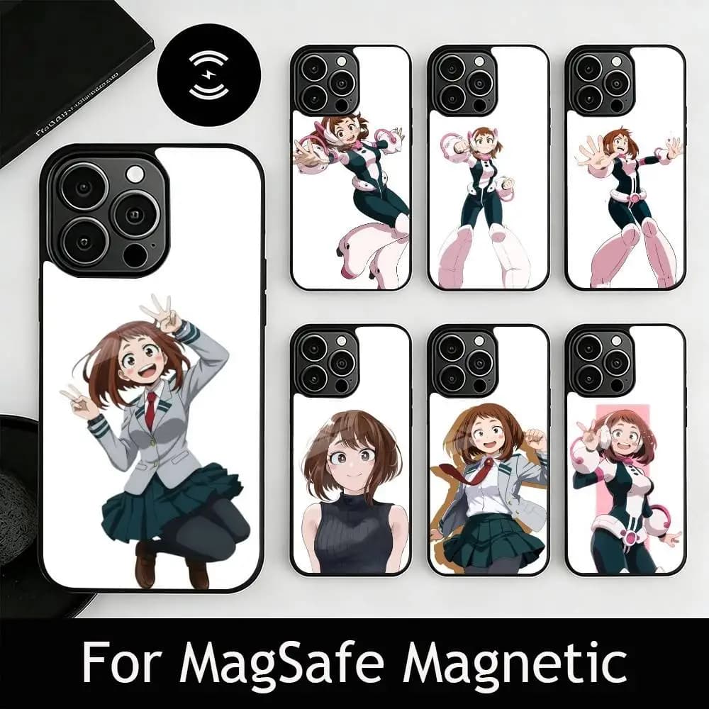 Custodia per telefono My H-Hero MHA U-Uraraka Ochaco per iPhone 17, 16, 15, 14, 13, 12, 11 Plus, Pro, magnetica per ricarica wireless MagSafe