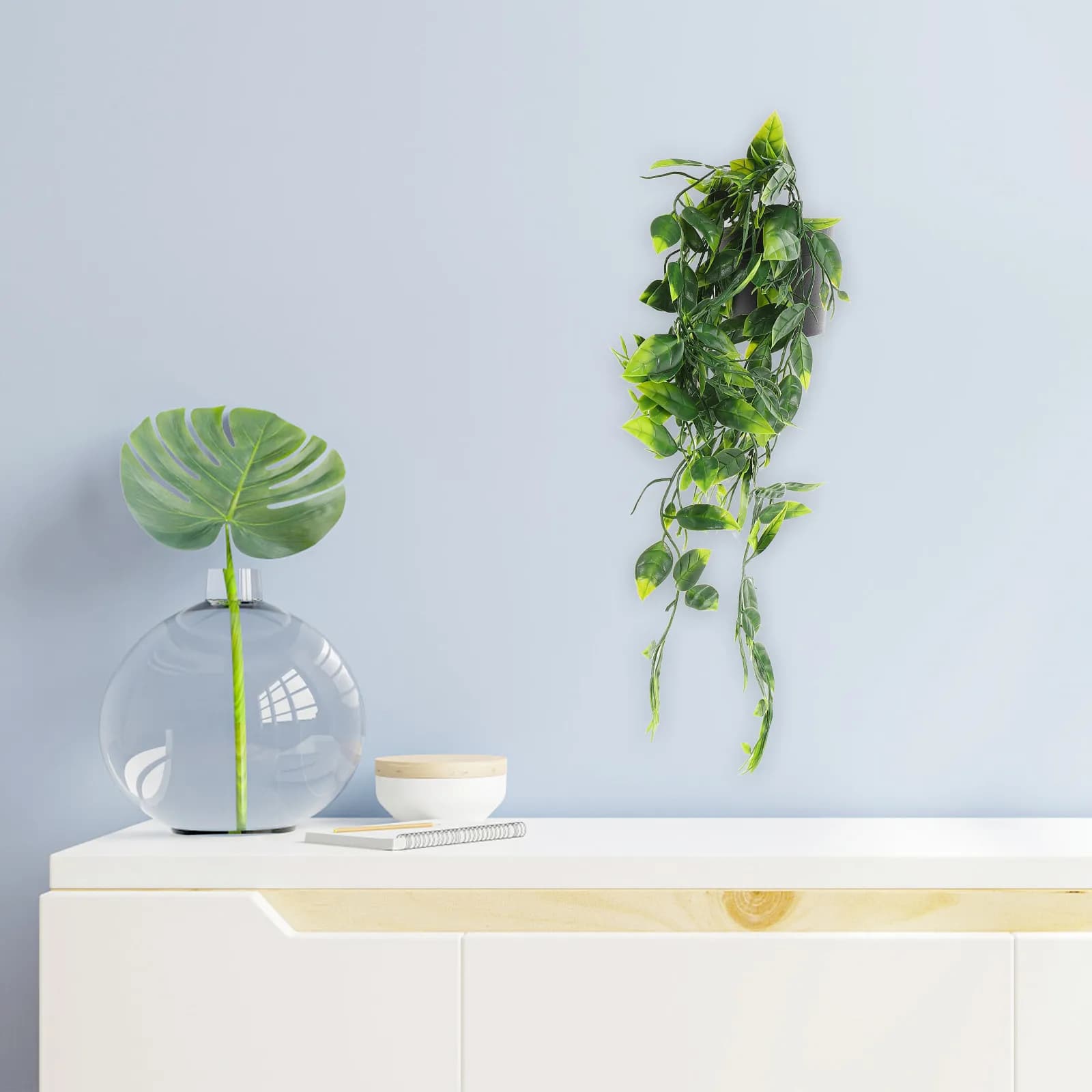 2Pcs Realistic Artificial Hanging Plants Indoor Faux Potted Plants Lightweight Low Maintenance Wall Shelf Decor for Living Room