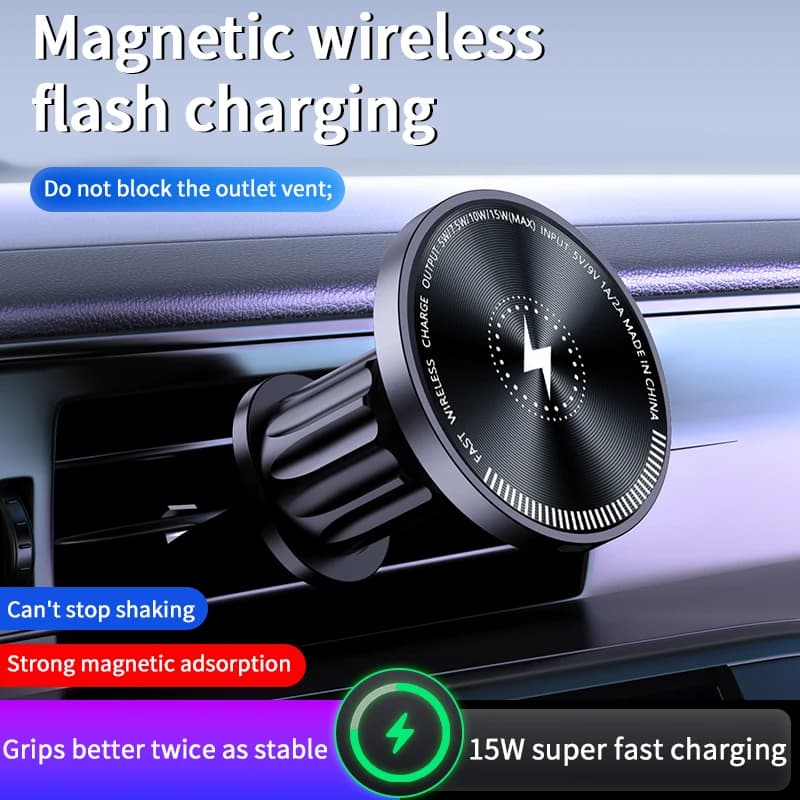Caricatore Wireless Magnetico da 15W per Auto, Supporto Telefono per Bocchetta dell'Aria, Ricarica Rapida con Forte Magnete, Rotazione a 360° ° Supporto per Telefono Auto Girevole e Stabile