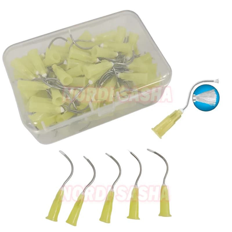 Infusore dentale monouso in metallo punta gialla con pennello imbottito strumenti per la pulizia dei denti dentale strumenti per l'igiene orale 100 pezzi/scatola