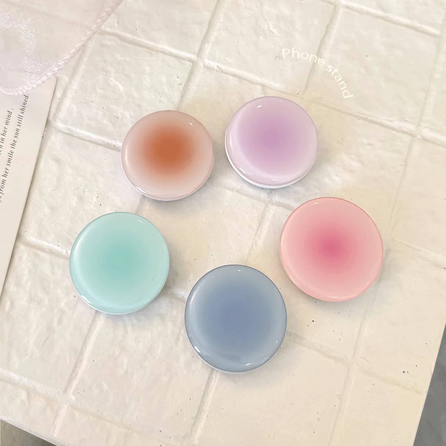 Ins Style Gradient Phone Grip Holder Back Adhesive Pastel Ombre Bracket Finger Socket Mobile Stand Accessory Girls Daily Decor