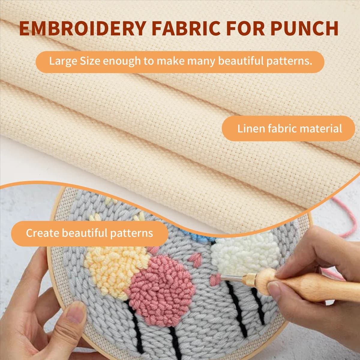 BOFO Punch Needle Cloth Fabric, Needlework Embroidery Fabric for Punch Needle and Rug-Punch, 26.4 x 19.6 Inch