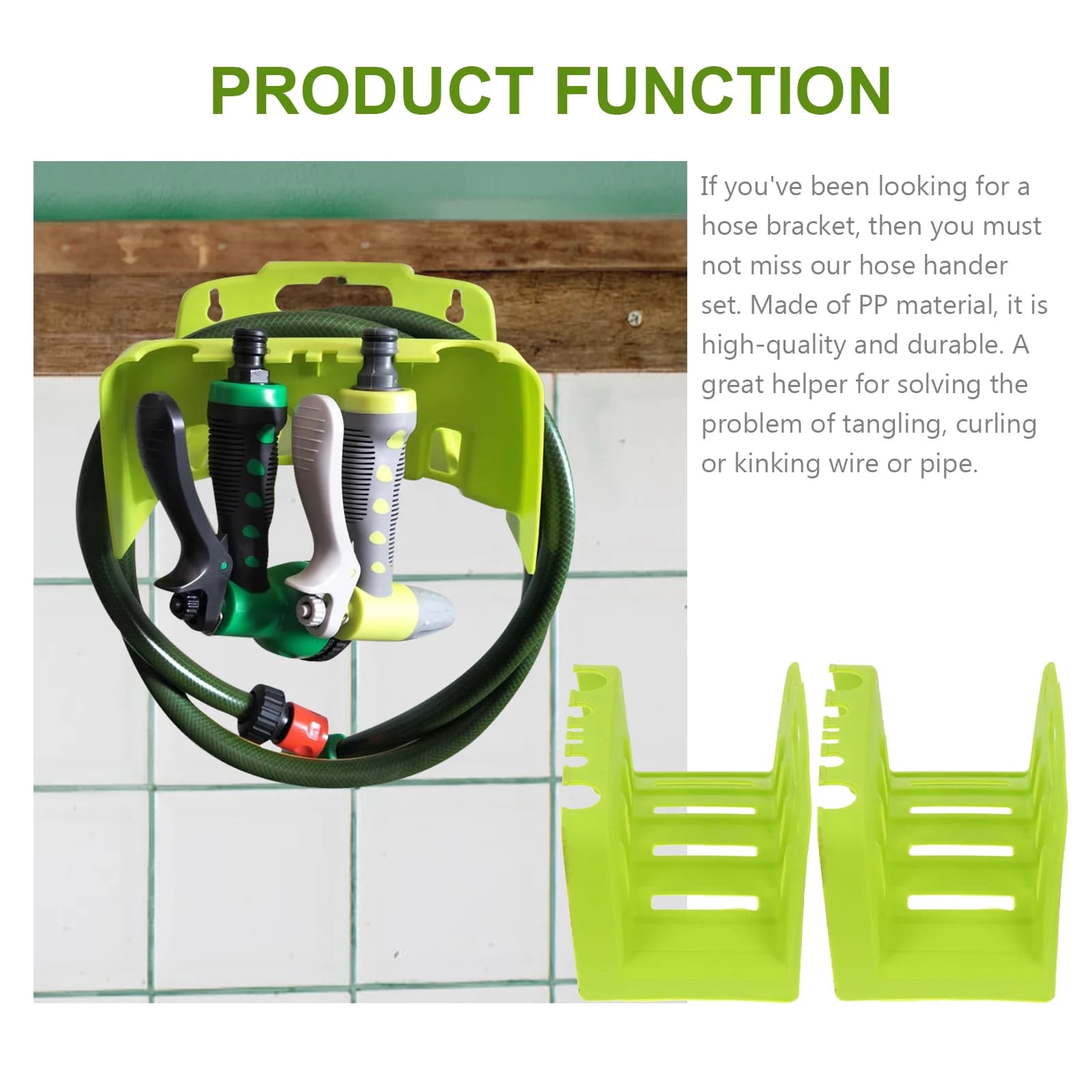 2 wall hanging hose hooks, water hose organizer, garage-resistant plastic garden cabinet with indoor and outdoor shed