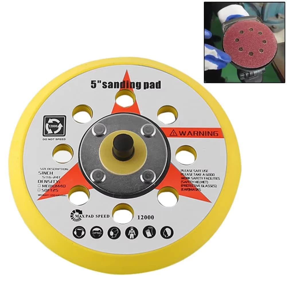 1pc 5inch 125mm 8 Holes Sander Backing Pad Hook And Loop Polisher Sponge Sanding Disc 5/16inch UNF Male Thread For Air Sander