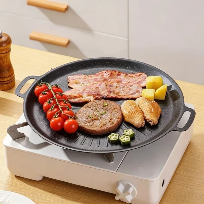 Outdoor Camping Korean BBQ Pan Flat Iron Grill Plate Portable Barbecue Frying Griddle