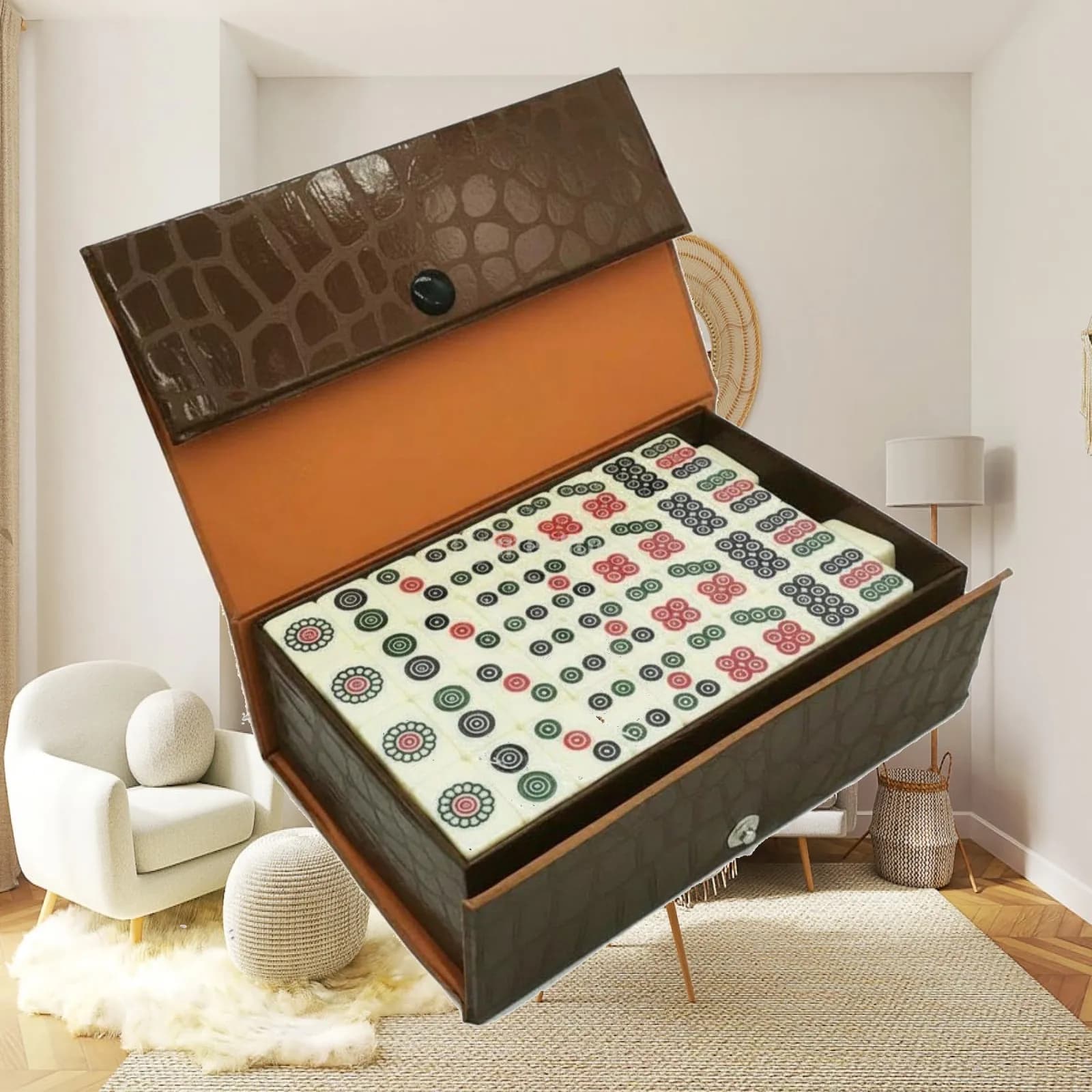 Mahjong Game Tiles High-quality Melamine Mini Set with Leatherette Box for Travel and Dorm Use