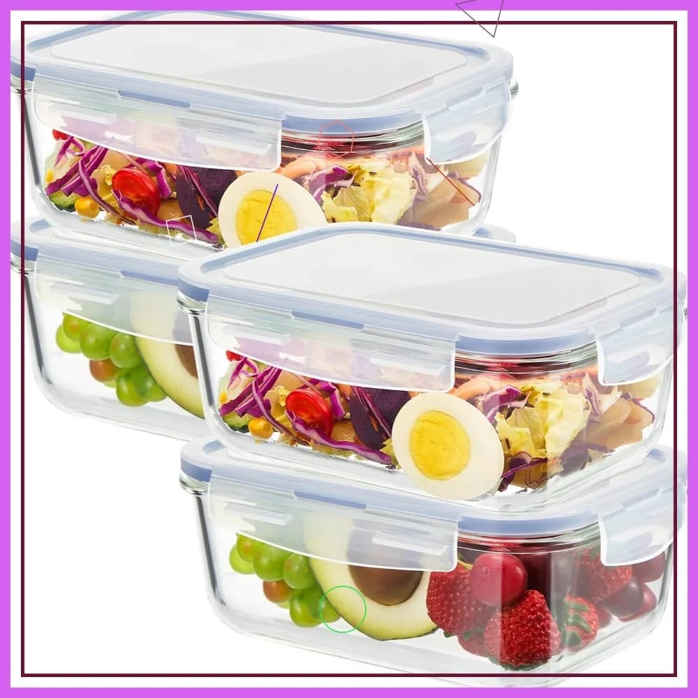 Set of 4 Glass Containers for Food, Airtight, 63 oz, Boxes with Kitchen Covers, 8 Cups