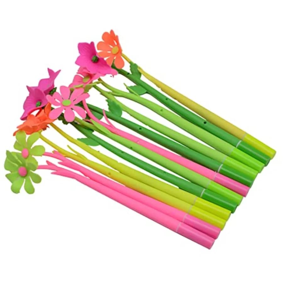 Fluent Writting Pen, 12 Pcs 0.5 mm Black Ink Flower Shape Rolling Ball Cute Gel Ink Pen for Student and School Office Supplies