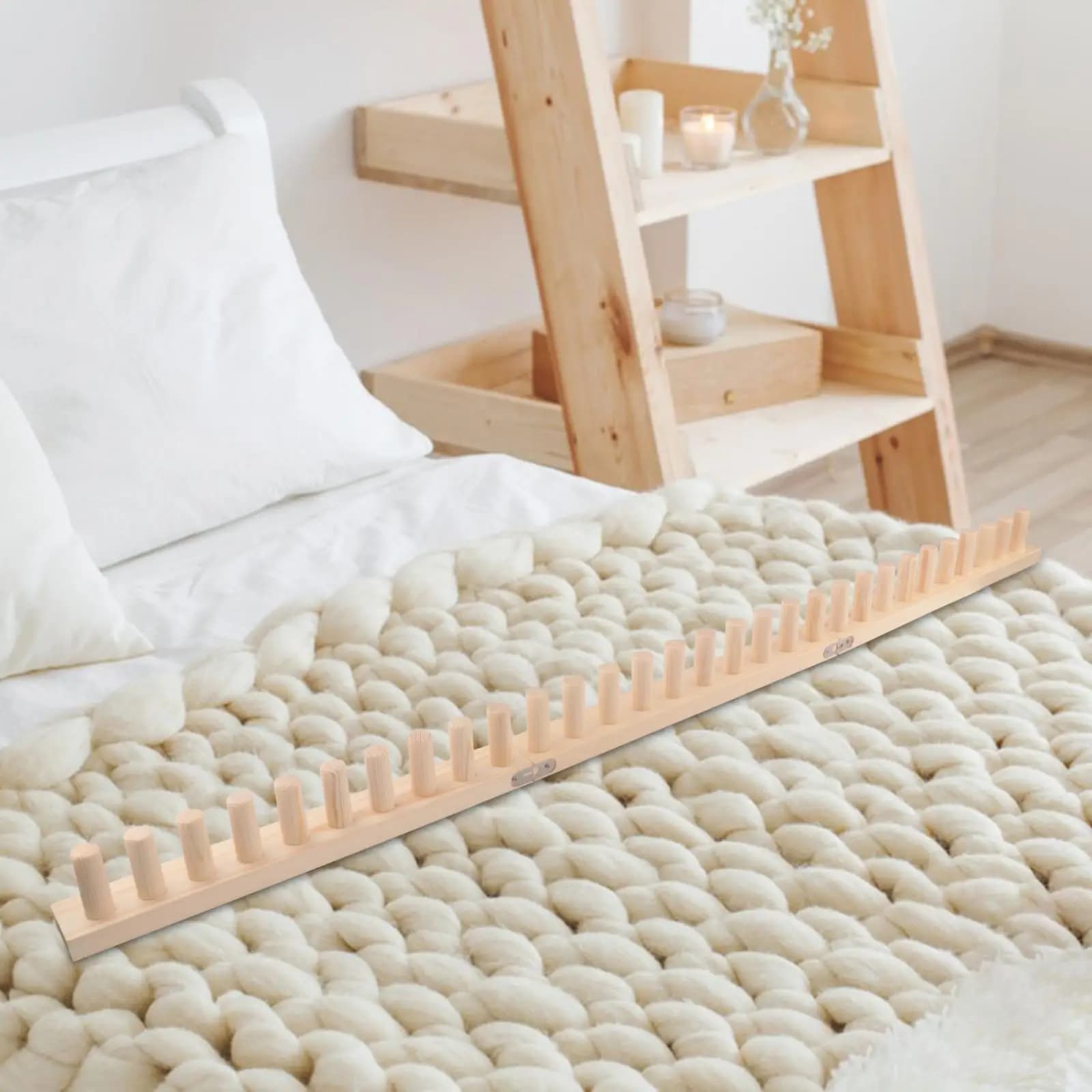 DIY Chunky Blanket Knitting Loom Adjustable Wooden Peg Frame Weaving Loom Kit for Handcrafting Hobby and Home Decor