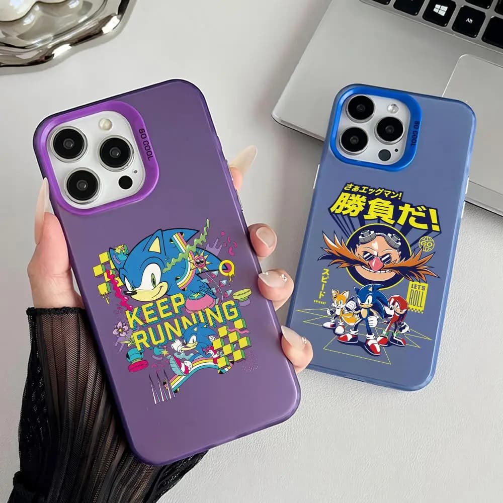 Funny Cute S-Sonics Phone Case Matte Laser Aurora Case for iPhone 17 16 15 14 13 12 11 Pro Max Air Shockproof Cover