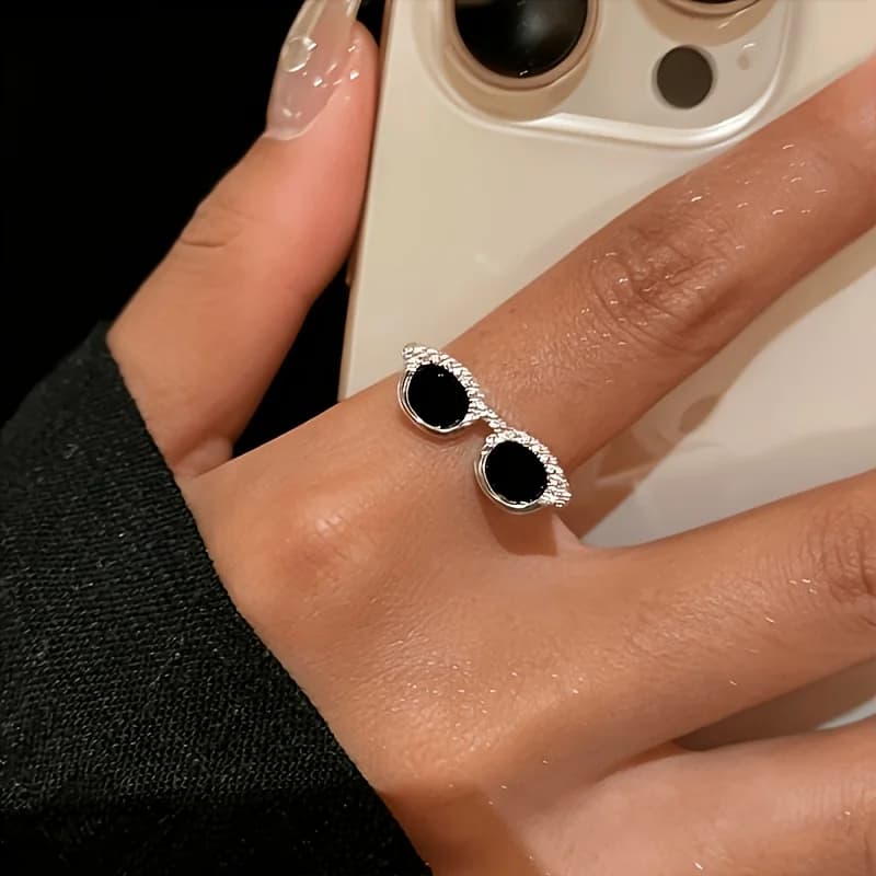 1pc Exquisite Mini Glasses Open Ring, Creative Mini Interfinger Glasses Ring, Fashionable Individual Light Luxury Ring, Suitable for Daily Party Vacation Wear