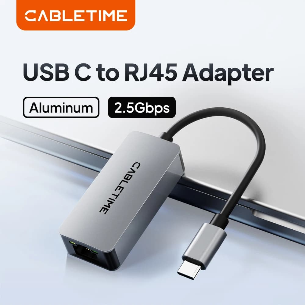 CABLETIME Adattatore USB C a Ethernet 2.5Gbps, Scheda di Rete LAN USB 3.1 RJ45 per Laptop PC Macbook Windows, Hub USB C con Adattatore RJ45