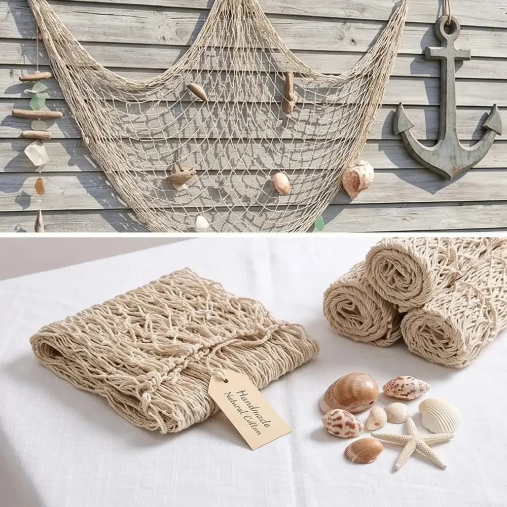 Decorative Fishing Net Wall Hanging in Beige Blue Black Yellow for Nautical Beach Theme Party Home Decor