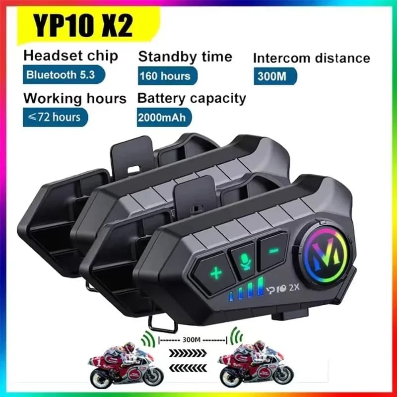 Y10 2X Bluetooth Moto casco interfono 300M Wireless Intercomunicador 2000Mah Moto Walkie Talkie con morbido microfono duro