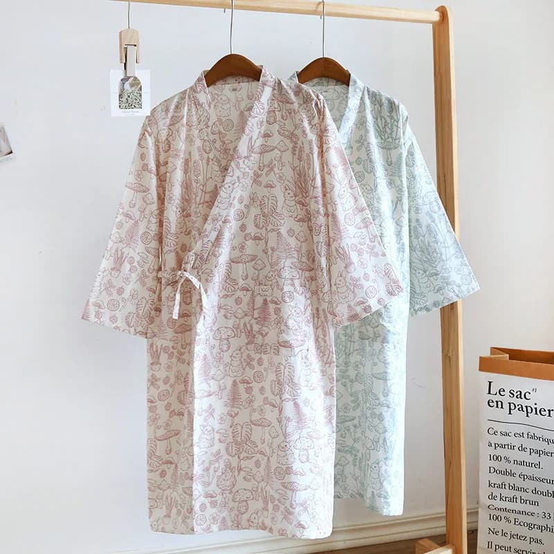Kimono Vestaglie Women's Nightwear Women's Nightwear Spring Summer New loose dress in floral cotton gauze Woman