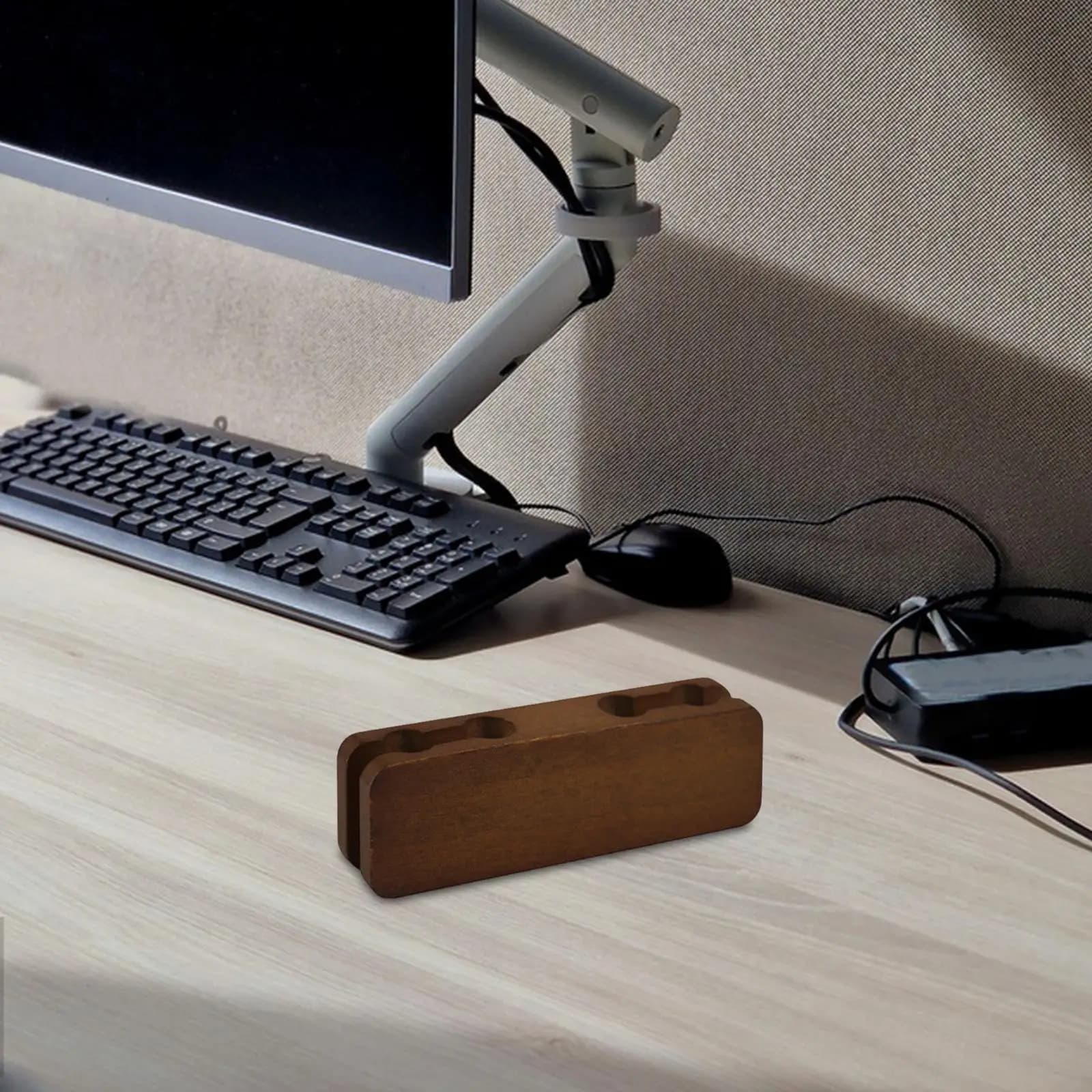 Organizzatore di Cavi in Legno a Doppio Scomparto, Gestione Fili Decorativa Autoadesiva per Cucina, Scrivania, Gaming, Ufficio