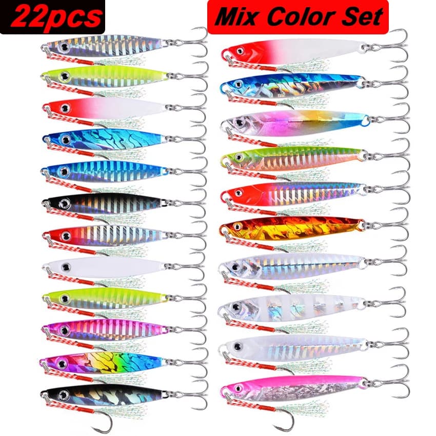 22PCS Cucchiaio di Metallo Maschere Esche Da Pesca Alla Carpa Set 40g 30g 20g 17g 10g 7g Crankbait Jig Cucchiai Wobbler Esca Esche Da Pesca in Mare Pesca