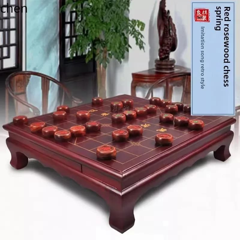 Tavolo da scacchi PYH con scatola per pezzi, set cinese in legno massello, accessori per la casa, decorazione per il soggiorno