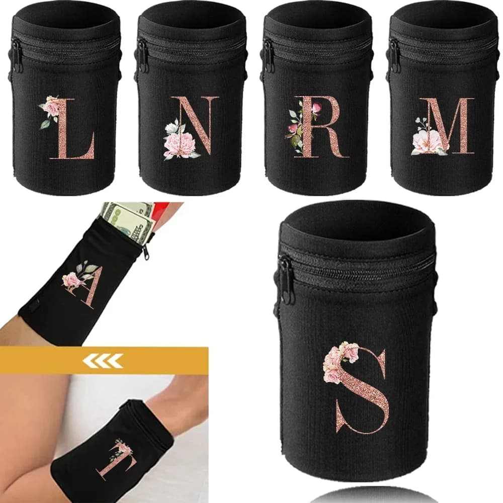 Fascia da Polso Sportiva con Borsa Integrata, Protezione per Corsa e Sicurezza, Serie Nera, Supporto e Fascia Avvolgente, Stile Oro Rosa