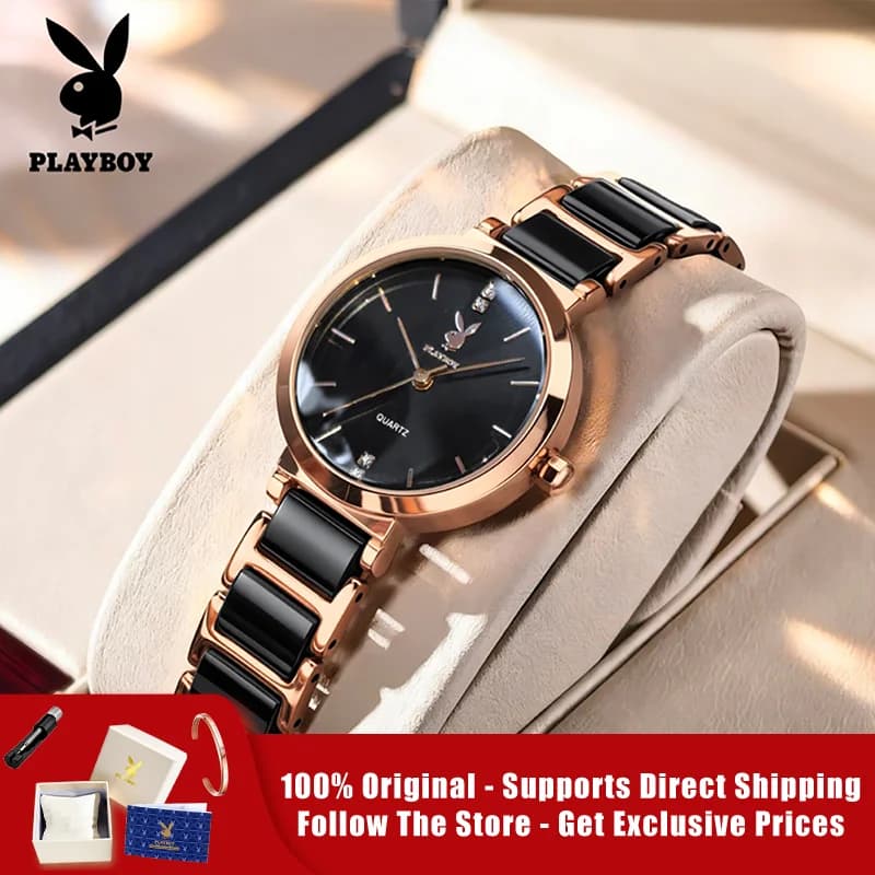 PLAYBOY 3128 Orologio originale autentico di marca per donna Confezione regalo Orologio da donna al quarzo con cinturino in ceramica
