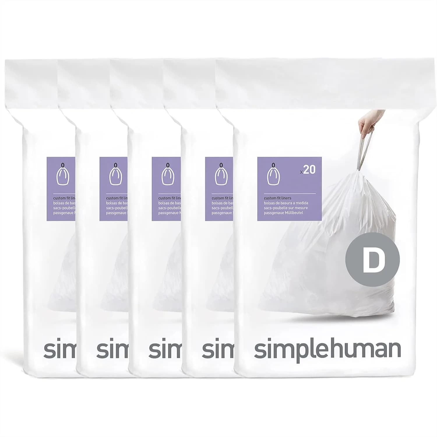 Sacchi per la Spazzatura su Misura con Cordoncino per Bidoni simplehuman, 20L/5.3 Galloni, Extra Spessi e con Doppia Cucitura, Distribuzione Singola