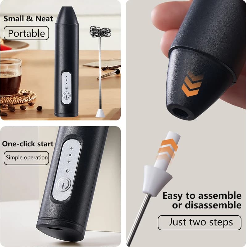 Frullatore Elettrico Portatile Senza Fili, Mini Montalatte Elettrico con USB per Caffè, Cappuccino e Crema