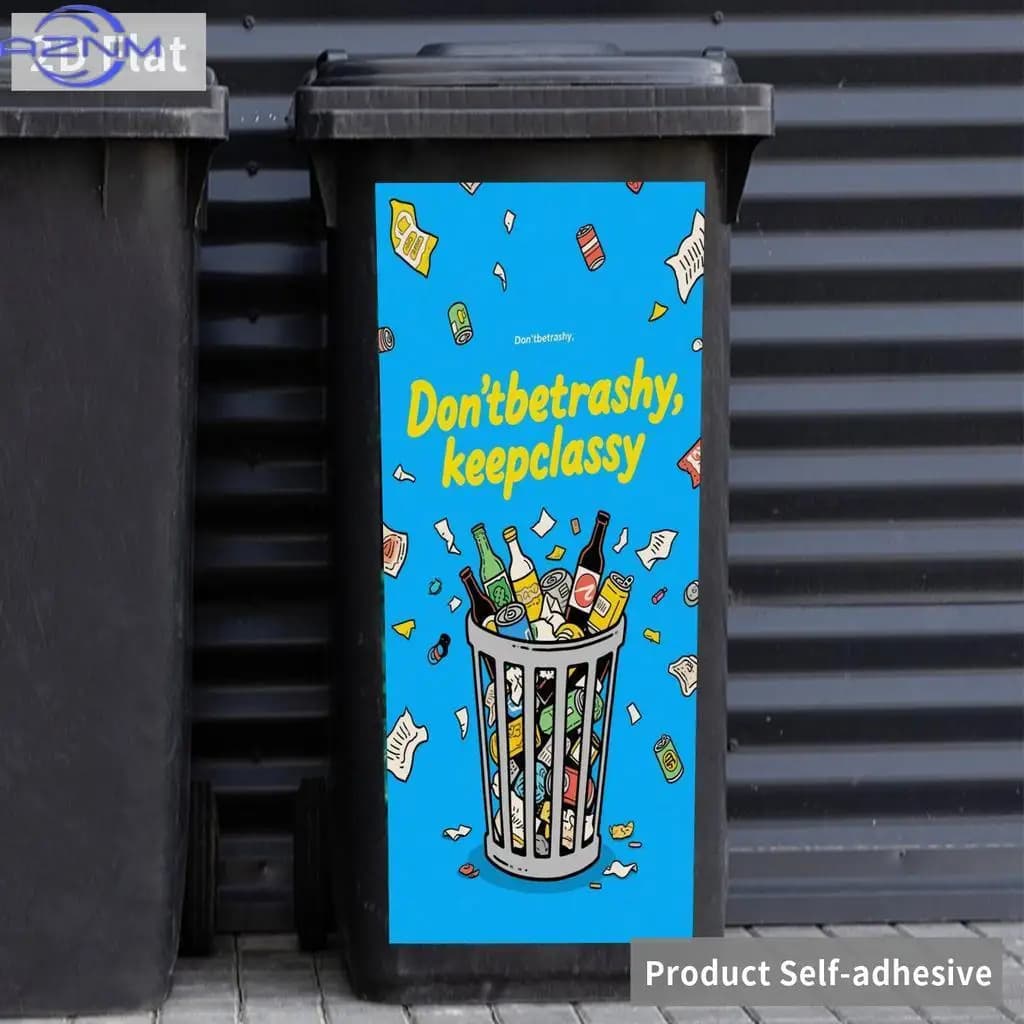 Waterproof PVC Self-Adhesive Trash Can Sticker - Removable No-Residue Trash Bin Decal with Cute Recycling Symbols, Don't Throw