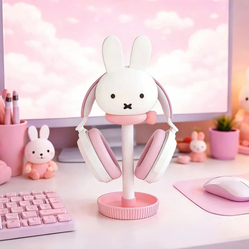 Nuovo Supporto per Cuffie Miffy, Coniglio Cartone Animato Carino, Rosa Viola, Porta Cuffie da Scrivania, Decorativo, Regalo Ideale, Giocattolo da Collezione