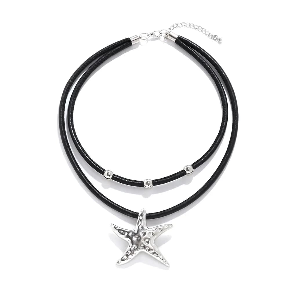 Collana alla moda multistrato in pelle PU con ciondolo a stella marina in lega, personalizzabile, impilabile, stile spiaggia, animale marino