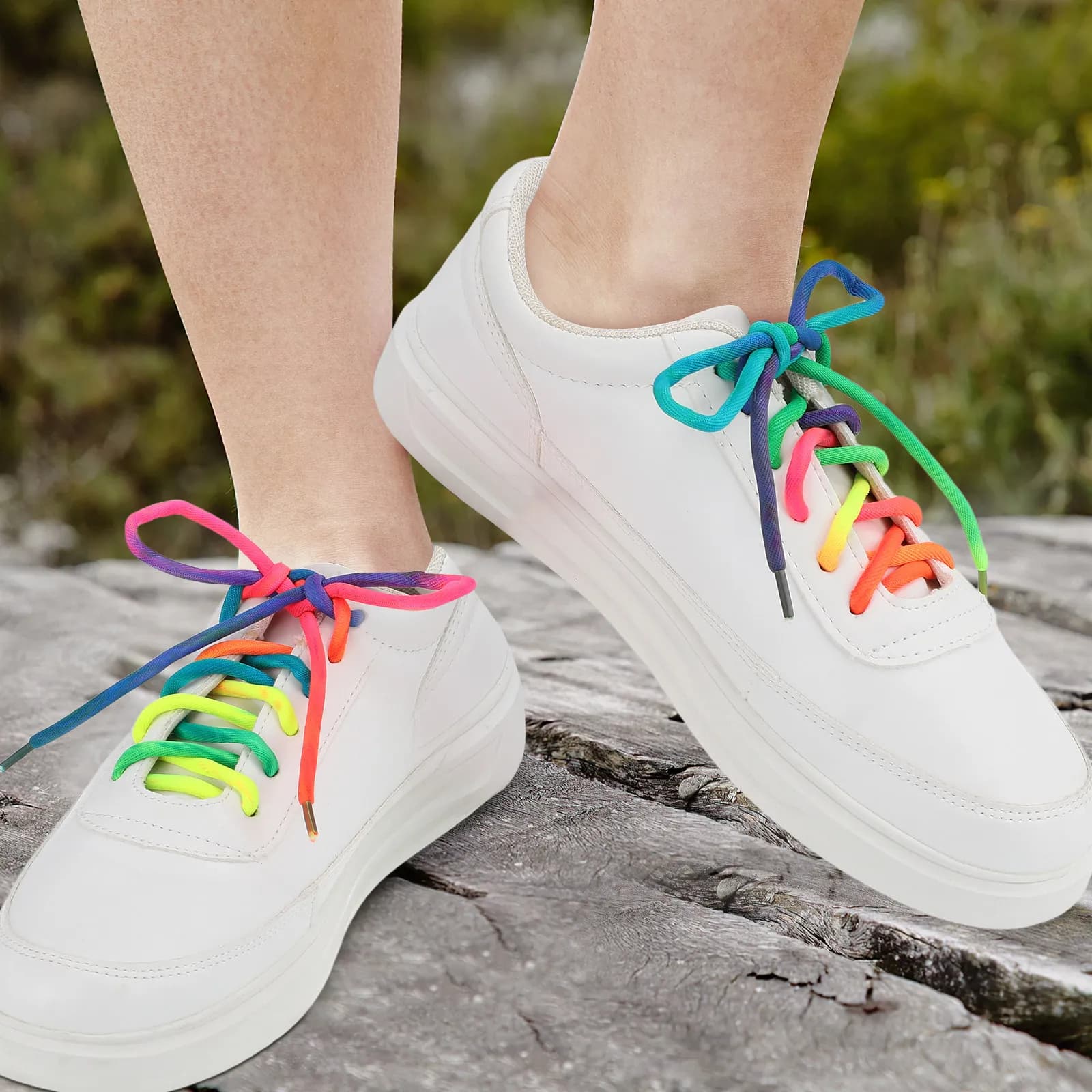 1Pair Premium Rainbow Round Shoelaces Colorful Gradient Pattern Stylish Replacement Laces for Sneakers Canvas Shoes