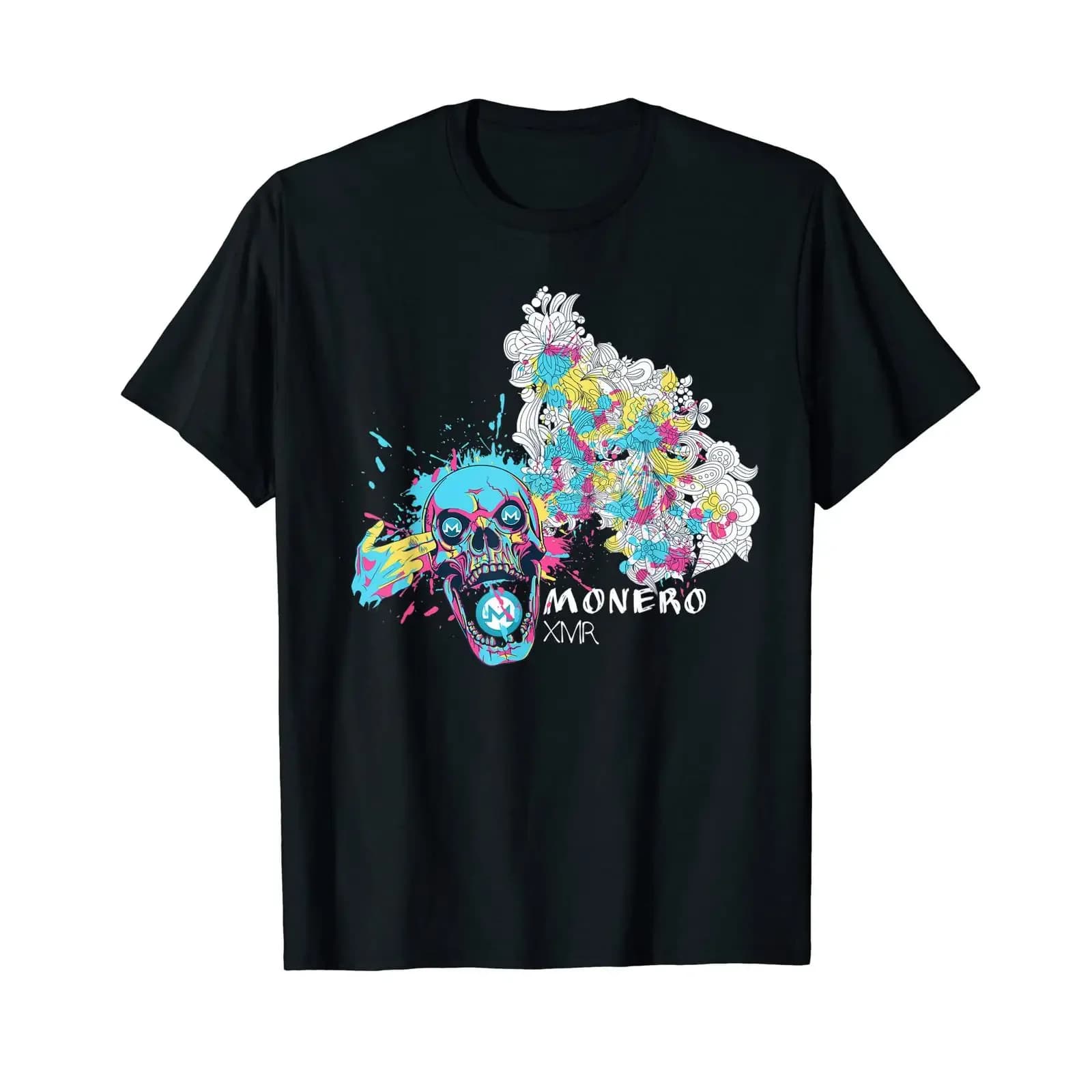 Monero XMR Mind Blown Crypto Skull Art Design T-shirt nera vintage lavata leggermente grafica casual unisex comoda e alla moda
