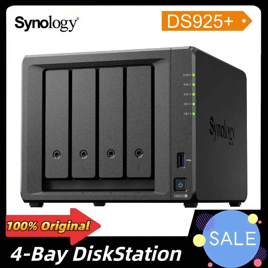 Synology DS925+ Custodia NAS a 4 alloggiamenti 4 GB DDR4 ECC SODIMM Server di archiviazione cloud di rete DiskStation a 4 alloggiamenti (senza disco)