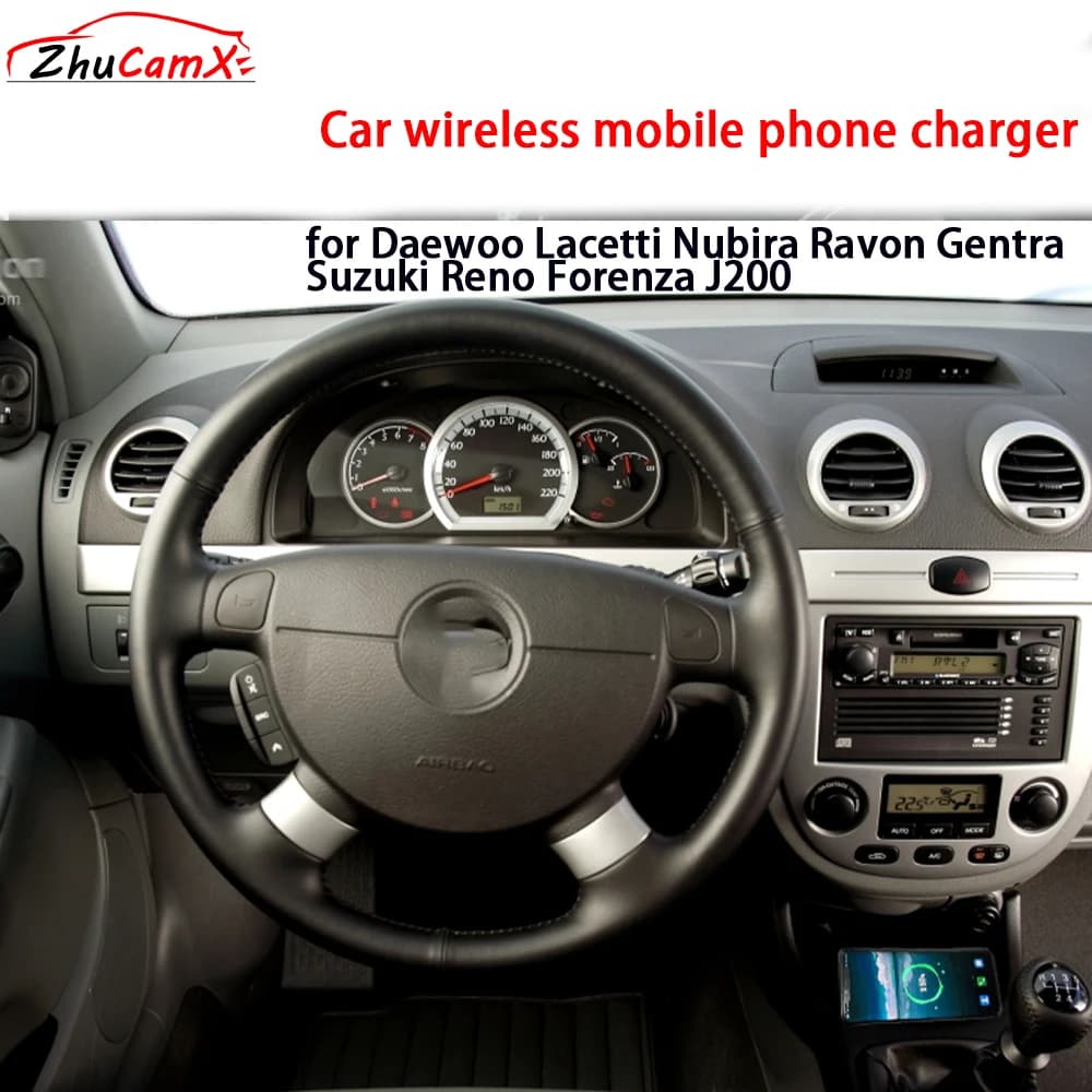 Per Daewoo Lacetti Nubira Ravon Gentra Suzuki Reno Forenza J200 Console centrale di stoccaggio Caricatore per telefono cellulare wireless Pannello 18W