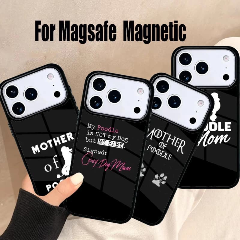 Custodia per telefono con simpatico design Madre di Cane Barboncino per iPhone 17 Air 16e 15 14 13 12 11 Pro Max Plus, Cover Magnetica Wireless Magsafe
