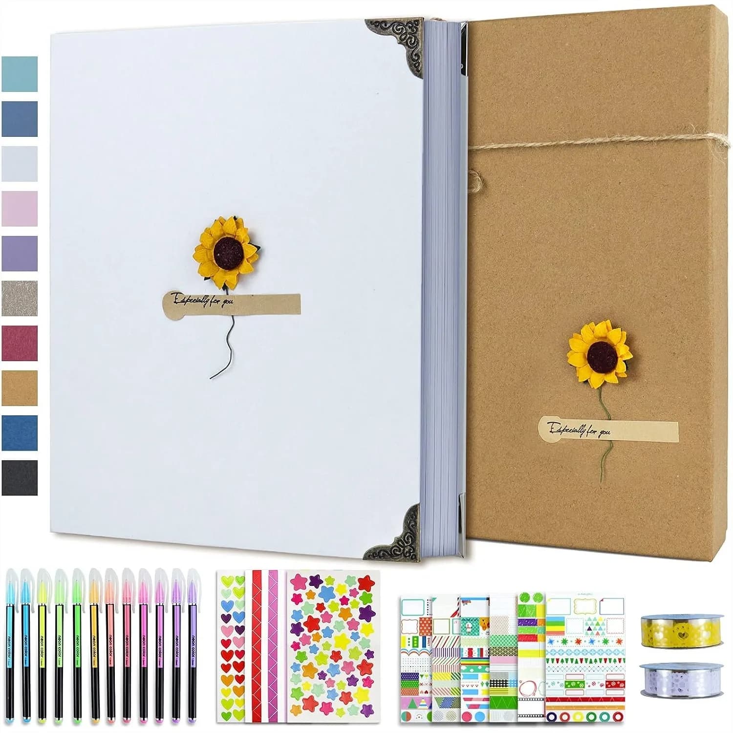 DIY Scrapbook Photo Album Kit with Pens, Tapes, Stickers, 60 Pages, 8.5x11 Inches, 3-Ring Removable Black Paper for Wedding