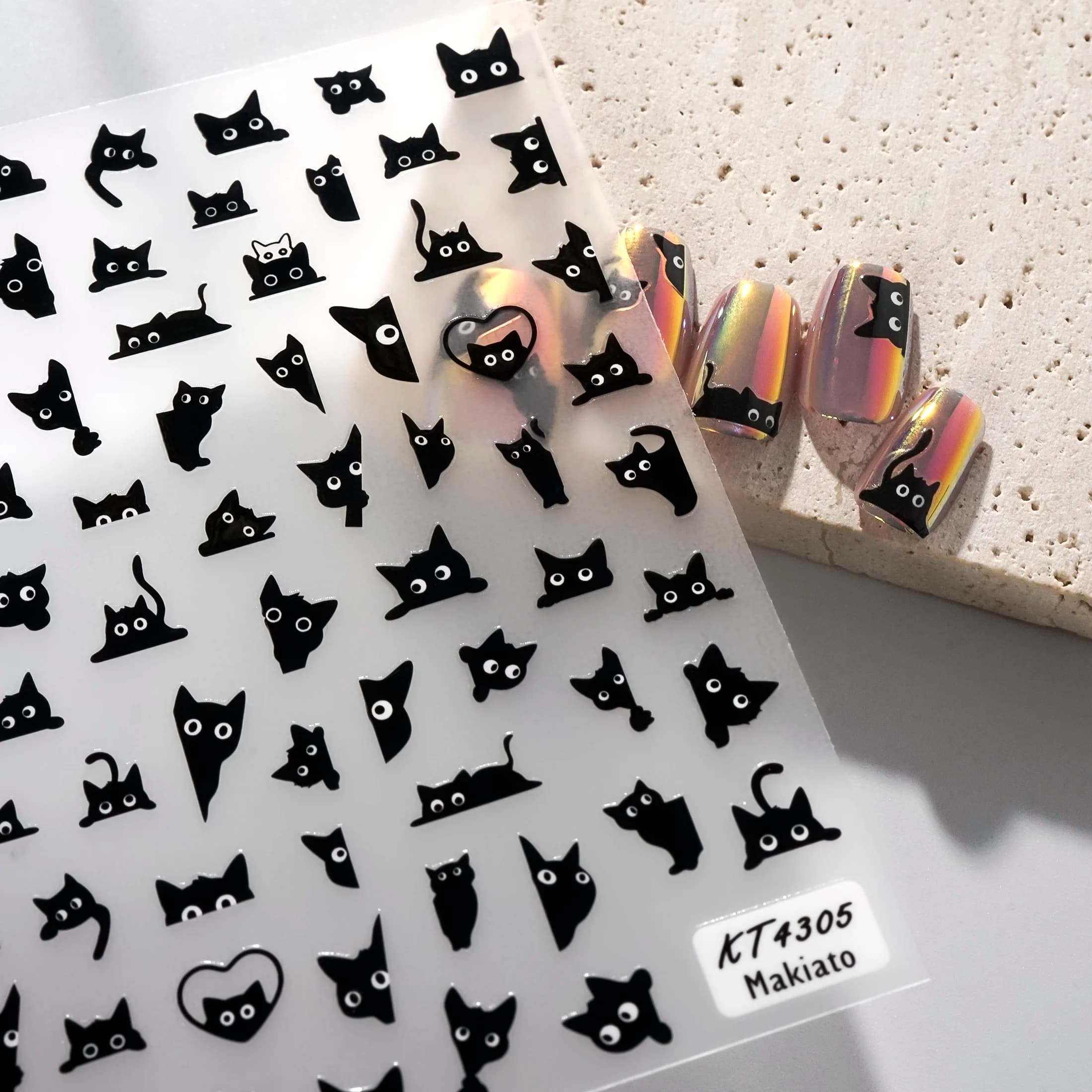 Decalcomanie per nail art autoadesive 3D Cursori Decorazioni Accessori per manicure Adesivi per unghie gatto nero Animale simpatico cartone animato 3D