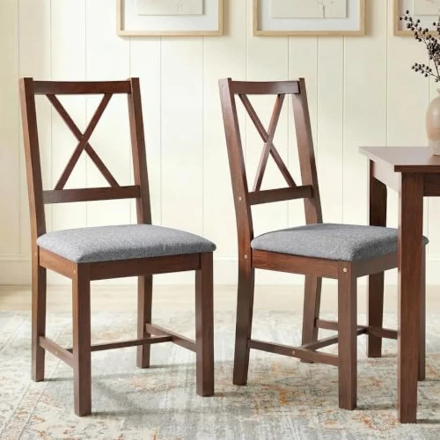 Set di 2 sedie da pranzo in legno stile Mid-Century Modern per sala da pranzo e soggiorno, gambe in legno di gomma, design X-back imbottito grigio