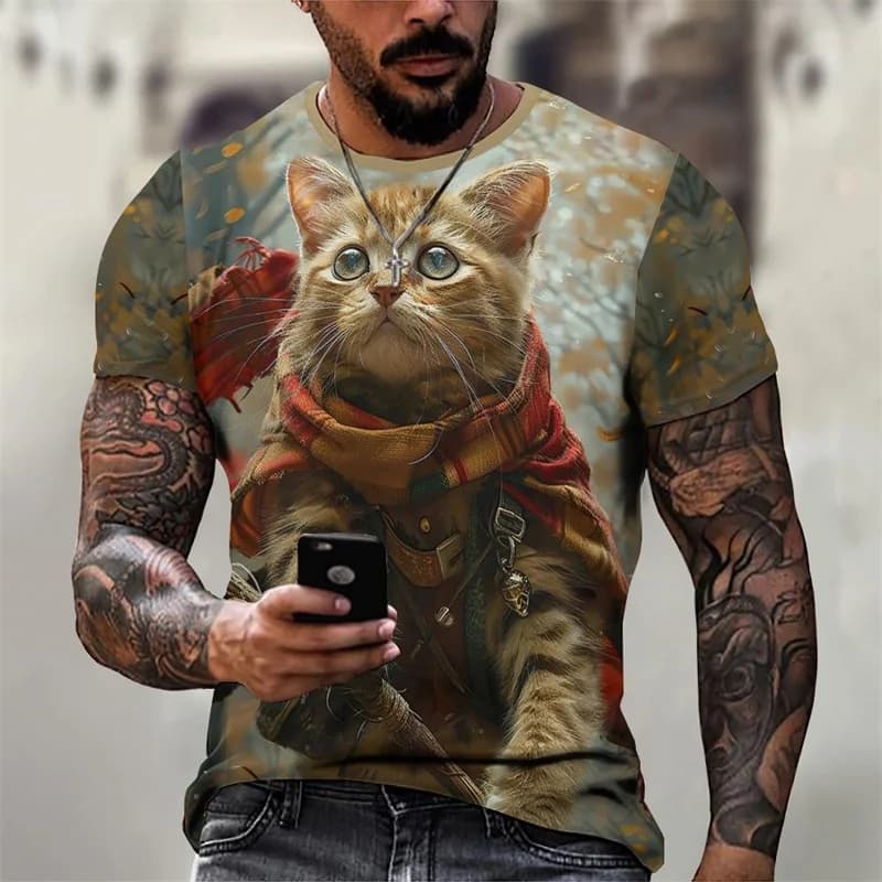 Maglietta del gatto del mago del manifesto magico stampato in 3D per gli uomini T-Shirt con motivo animale carino divertente magliette girocollo a maniche corte estive