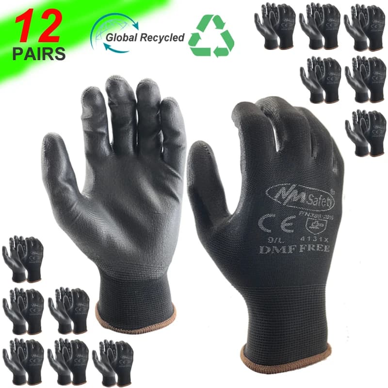 24 pezzi/12 paia guanti da lavoro meccanici di sicurezza rivestiti in gomma nitrilica PU palmo guanti da giardinaggio in nylon lavorato a maglia uomo tiro